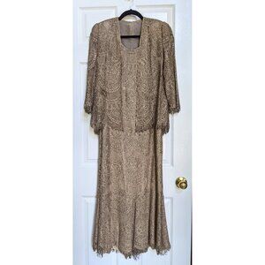 Sugarplum Womens 2 Pc 1920s Flapper Style Dress & Jacket Set Lurex Lace Metallic